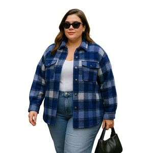 Anthropologie Avec Les Filles Size 2X Blue & White Plaid Button-Up Shacket  NWT